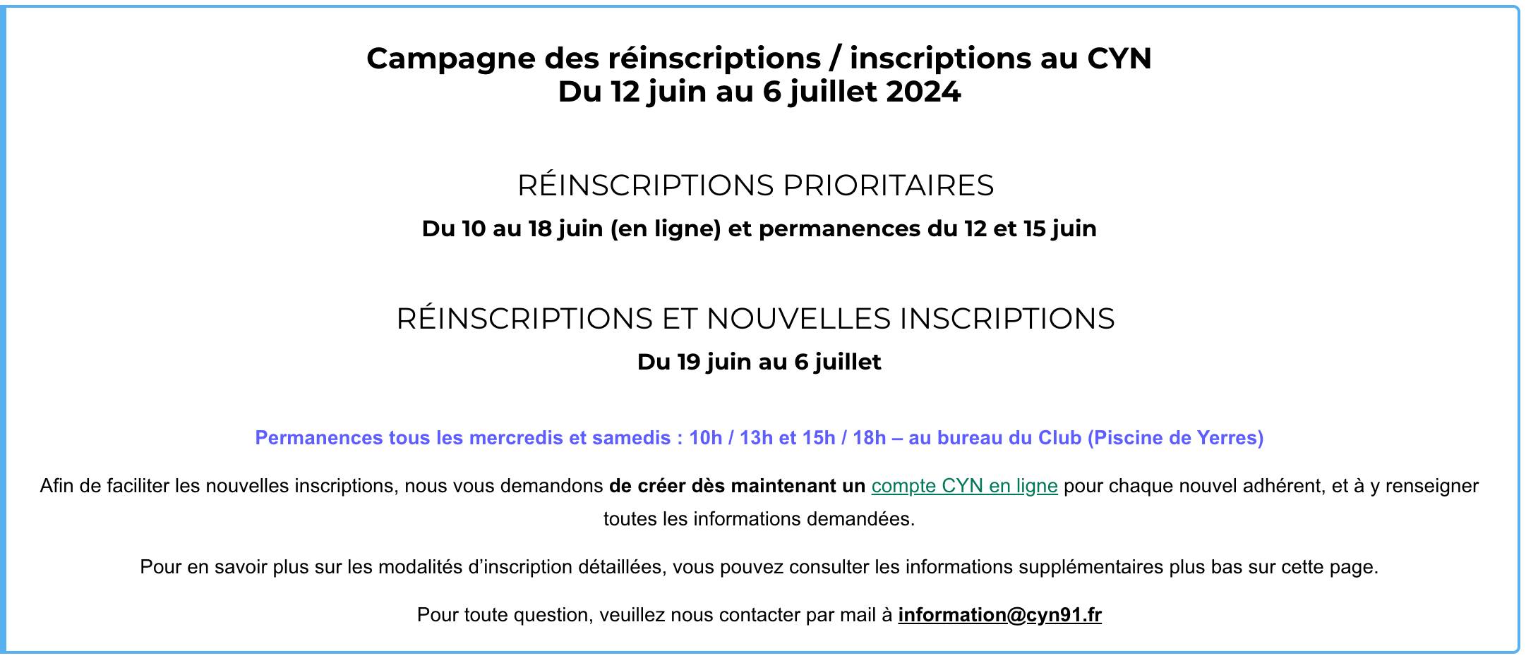 Réinscriptions et nouvelle inscription 2024/2025